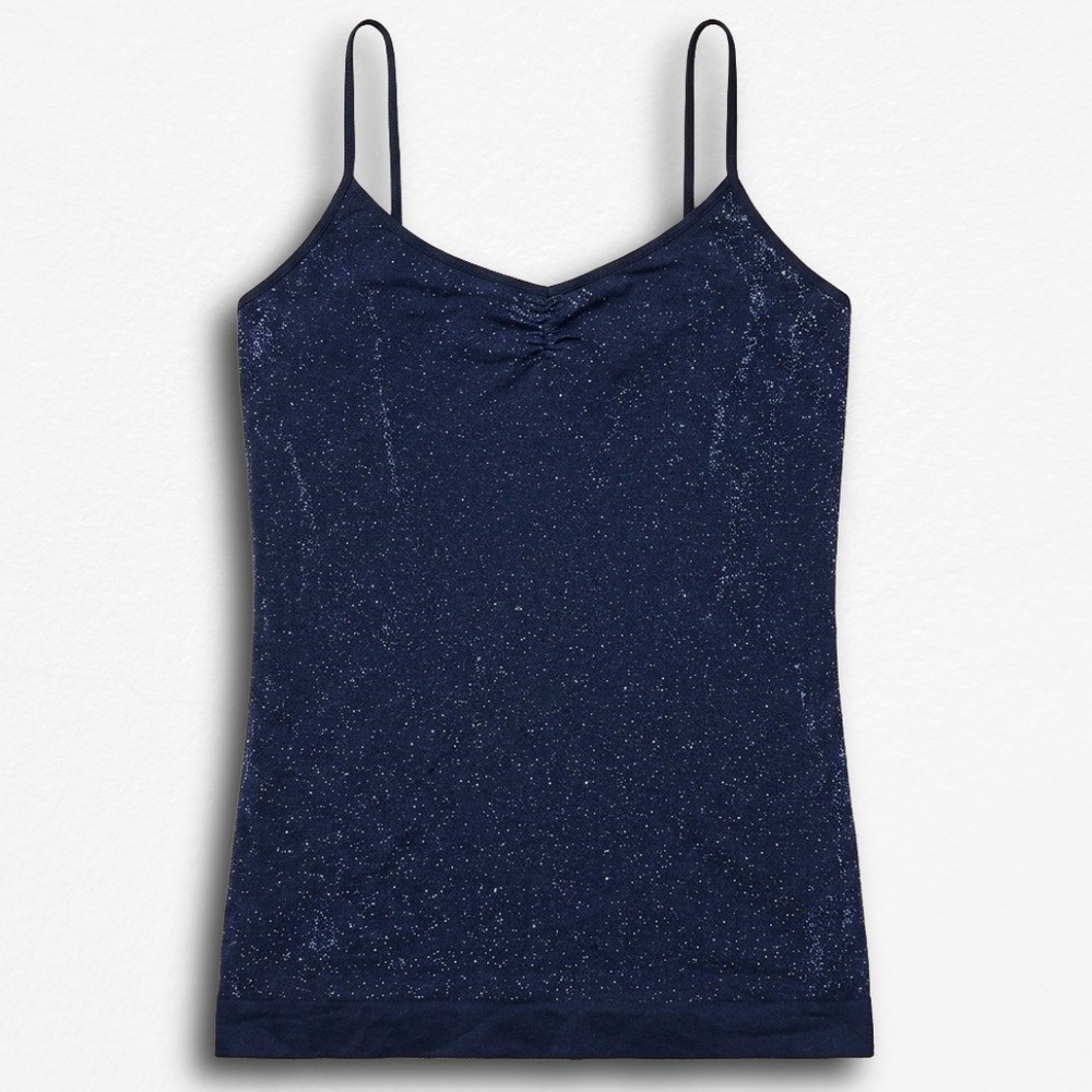 Black Glitter Shimmer Camisole V-Neck Spaghetti Strap Tank‎ Top Womens